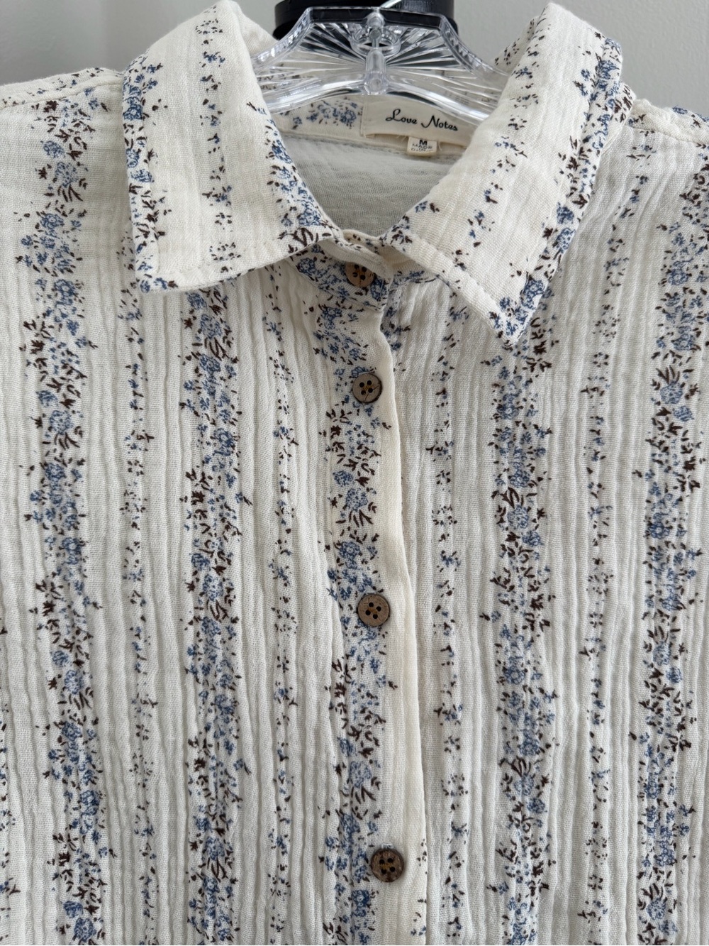 Love Notes Floral Stripe Cotton Gauze Cropped Button Down Shirt